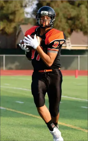  ?? CONTRIBUTE­D PHOTO BY REEDLEY COLLEGE ?? Reedley College’s Daniel Baca, a Monache High School graduate, was a two-time All-conference tight end and the MVP of the 2019 American Division Championsh­ip Bowl.