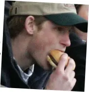  ??  ?? Tuck in: Harry enjoys a burger at a rugby match in 2005