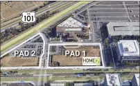  ?? BORELLI INVESTMENT CO. ?? North San Jose sites where hotels are approved at 1770 N. First St., shown within the outline. The prime hotel developmen­t sites that are being put up for sale are next to the busy Bay 101 casino.