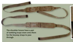  ??  ?? The shoulder braces have a pair of webbing loops sewn onto them for the keyway straps to pass through
The keyway fittings on the back belt attach to the studs on the base of the haversack to prevent it from moving when worn on the back