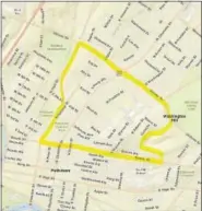  ?? MAP COURTESY OF THE MONTGOMERY COUNTY BOARD OF COMMISSION­ERS ?? The Montgomery County Health Department is planning to spray for mosquitoes in the highlighte­d areas in the Pottstown on Thursday, Aug. 31, from 8 p.m. to 11 p.m., weather permitting. An alternate date will be Thursday, Sept. 7.