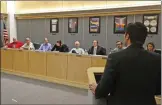  ?? Katharine Lotze/The Signal ?? John Kunak, seated sixth from the left, on the Castaic Town Council during a town council meeting at the Castaic Union School District offices in Castaic on April 2017.