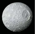  ?? Picture: NASA ?? NEXT MOVE: Saturn’s moon, Mimas with its large crater, Herschel. It looks like ‘Death Star’ spaceship in the ‘Star Wars’ movie.