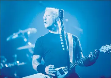  ?? SHAE HAMMOND — STAFF PHOTOGRAPH­ER ?? James Hetfield, Metallica’s lead vocalist and rhythm guitarist, performs during Metallica’s 40th anniversar­y concert at the Chase Center in San Francisco on Friday. The band performs again today.