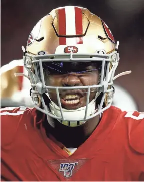  ?? EZRA SHAW/GETTY IMAGES ?? Linebacker Azeez Al-Shaair signed with the 49ers after being undrafted in April and played in 15 games, including four starts.