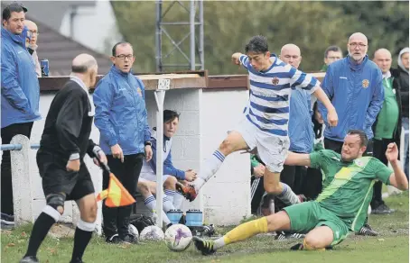  ??  ?? Chester-le-Street (hoops) attack against Esh Winning in Division Two earlier this season.