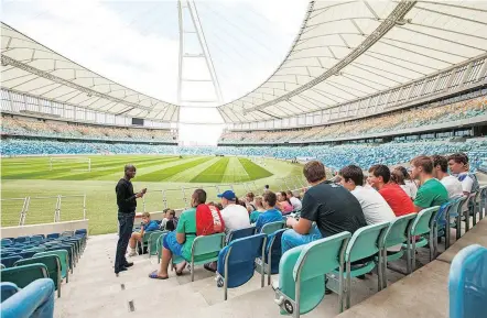  ?? IMOSES Mabhida Stadium ibalwa nezinye izinkundla ezibhekway­o ukuthi zisingathe umdlalo wamanqamu weMTN8 ozoba ngo-Okthoba 30 Isithombe: MMSTADIUM.COM ??