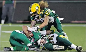  ??  ?? The Edmonton Eskimos and the Saskatchew­an Roughrider­s will look to challenge Calgary for top spot in the West Division this season.