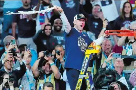  ?? ROSS D. FRANKLIN/AP PHOTO ?? UConn head coach Dan Hurley celebrates after Monday night’s championsh­ip game victory over Purdue in Glendale, Ariz.