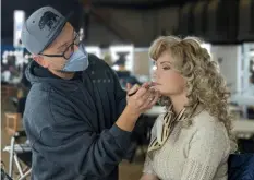  ?? ?? Makeup artist Mathias Alan transforms Caitlin O’Connor into actor Dyan Cannon for season 2 of the HBO series “Winning Time: The Rise of the Lakers Dynasty.”