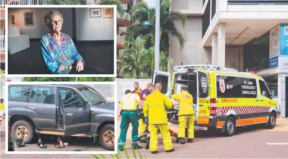  ??  ?? One of the women is put into an ambulance after Thursday’s incident and (inset) Jan Grice and the accident scene.