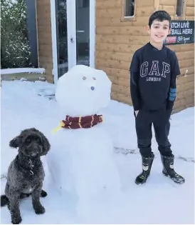  ??  ?? Having a snow ball
Aiden O’Connell and Rusty the dog made a new friend