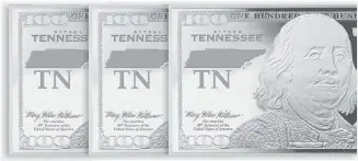  ??  ?? WHAT EVERYONE WANTS: Pictured left reveals for the very first time the valuable Tennessee State Silver 100’s struck in high relief .999 pure fine silver loaded inside each Vault Stack. Pictured right are the Vault Stacks containing three of the only...