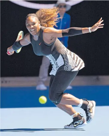  ??  ?? Serena Williams runs to make a forehand return to Nicole Gibbs during their third round match.