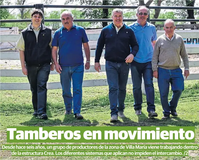  ?? (LA VOZ) ?? Presentaci­ón. Ariel Montilla, Gustavo Ardanaz, Gerardo Irouleguy, Osvaldo Belacín y Guillermo Orso, durante la primera jornada del Crea Tambero Villa María.