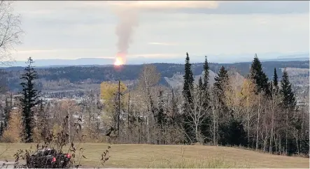  ?? DHRUV DESAI/VIA THE CANADIAN PRESS ?? An Enbridge natural gas pipeline ruptured and sparked a massive explosion north of Prince George, B.C. Tuesday, showering residents of the Lhedli T’enneh First Nation about one kilometre away with debris, but there were no reports of injuries.