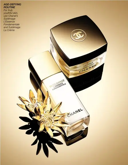  ??  ?? AGE-DEFYING ROUTINE For truly youthful skin, use Chanel’s Sublimage L’essence Fondamenta­le and Sublimage La Crème