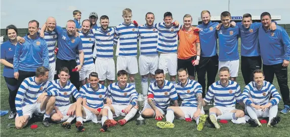  ??  ?? Chester-le-Street Town celebrate after their 2-0 Ernest Armstrong Memorial Cup final win over Ryton & Crawcrook Albion at Consett. Pictures by Gary Welford.