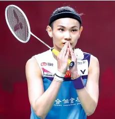  ?? - AFP photo ?? Taipei's Tai Tzu-ying reacting during the women's single match against South Korea's Kim Ga-eun at the Thailand Open in Bangkok.