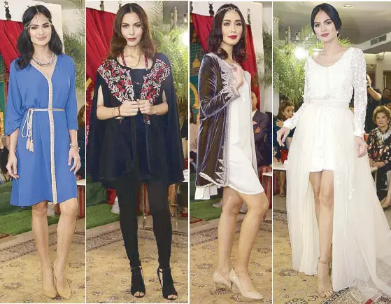  ??  ?? Zaïn debuted its 25-piece collection “Footprint in the Desert” during Rustan’s Moroccan Festival divided into (from left) resortwear ("Shades of Spring"), black velvet capes ("Winds of Autumn"), jackets ("Winter Moonlight") and wedding attire ("One Day of Summer”).