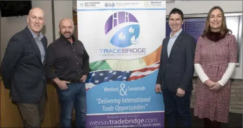  ??  ?? Tom Banville, Head of Enterprise; Brendan Ennis, Wexford Enterprise Centre; James Reville, Survipod; and Alison Stone, Tradebridg­e.