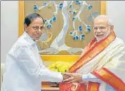  ?? PTI ?? ▪ Telangana chief minister K Chandrashe­khar Rao (left) has met Prime Minister Narendra Modi twice in over a month.