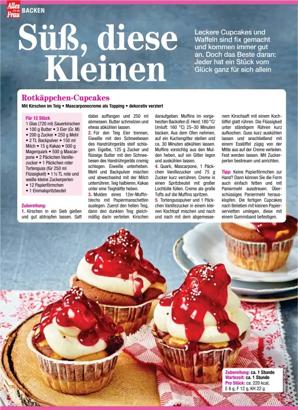  ??  ?? Zubereitun­g: ca. 1 Stunde Wartezeit: ca. 1 Stunde Pro Stück: ca. 220 kcal, E 6 g, F 12 g, KH 22 g