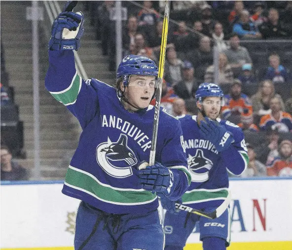  ?? —PHOTOS: THE CANADIAN PRESS FILES ?? Vancouver Canucks forward Jake Virtanen notched four goals and two assists in six pre-season games to earn his spot on the roster. Now the 21-year-old must prove he is a better player than he was last year when he was sent to the minors.