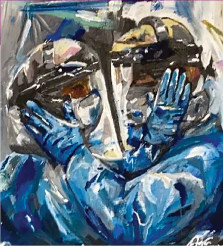  ??  ?? Poignant: Adam Crowe’s painting of medics on the front line