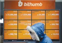  ??  ?? A MAN walks past an electric board showing exchange rates of various cryptocurr­encies at Bithumb cryptocurr­encies exchange in Seoul, South Korea, Jan. 11.