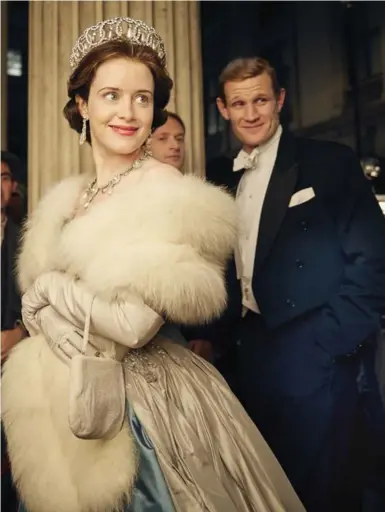  ?? NETFLIX VIA TRIBUNE NEWS SERVICE ?? Claire Foy plays Queen Elizabeth II and Matt Smith plays her husband, Prince Philip in The Crown.