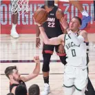  ?? MARK J. TERRILL/AP ?? The Bucks’ Donte Divincenzo is fouled as he shoots during the second half against the Heat on Sunday.