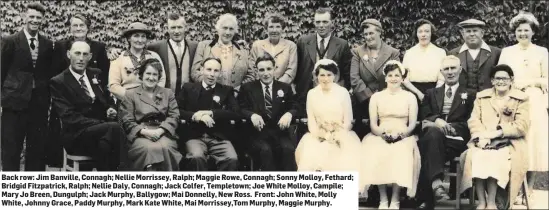  ??  ?? Back row: Jim Banville, Connagh; Nellie Morrissey, Ralph; Maggie Rowe, Connagh; Sonny Molloy, Fethard; Bridgid Fitzpatric­k, Ralph; Nellie Daly, Connagh; Jack Colfer, Templetown; Joe White Molloy, Campile; Mary Jo Breen, Dungulph; Jack Murphy, Ballygow;...