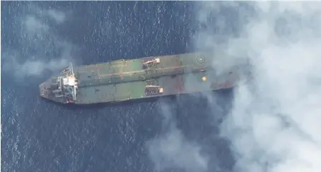  ?? Reuters ?? What appears to be the Iranian oil tanker Adrian Darya 1 off the coast of Tartus, Syria, is pictured in this Friday satellite image provided by Maxar Technologi­es.