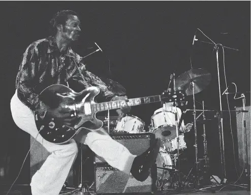  ?? NOVOVITCH / AFP / GETTY IMAGES FILES ?? Rock and roll icon Chuck Berry plays in concert in France in 1981. Berry died Saturday at the age of 90, police in Missouri said. “The St. Charles County Police Department sadly confirms the death of Charles Edward Anderson Berry Sr., better known as...