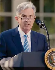  ?? FOTOGRAMMA ?? Il governator­e.Jerome Powell è alla guida della Fed dal 5 febbraio 2018