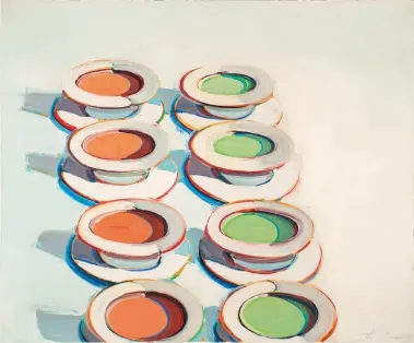  ??  ?? 4
Hillside, 1963, oil on canvas, 16 x 11". Private collection. Photo: Michael Trask. Art © Wayne Thiebaud/ Licensed by VAGA, New York, NY.
5
Cream Soups,
1963, oil on canvas, 29¾ x 36". Private collection. Photo: Paul Mutino. Art © Wayne...