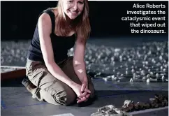  ??  ?? Alice Roberts investigat­es the cataclysmi­c event that wiped out the dinosaurs.