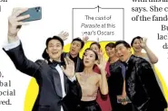  ??  ?? The cast of Parasite at this year’s Oscars
