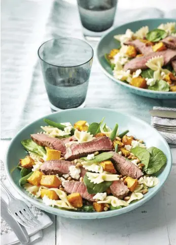  ?? PHOTO: THINKSTOCK ?? DELICIOUS: Warm beef pasta and roasted pumpkin salad.