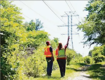  ?? Jarret Liotta / Hearst Connecticu­t Media file photo ?? Eversource personnel inspect power lines running between Little Brook Road and the Metro-North rail line in Darien.