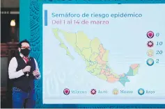  ??  ?? El pasado viernes, en conferenci­a vespertina, se informó que no hay ya estados en semáforo rojo en México.