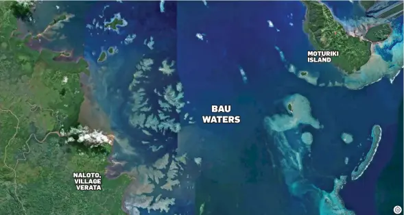  ?? Photo: Google Maps ?? The missing fibreglass boat was found underwater between Moturiki and Naloto, Verata. BAU WATERS NALOTO, VILLAGE VERATA MOTURIKI ISLAND