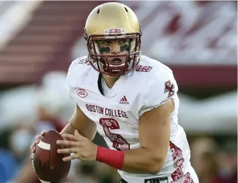  ?? AP FILE ?? BACK IN THE SADDLE: BC’s Dennis Grosel, above, replaced injured quarterbac­k Phil Jurkovec against UMass on Sept. 11 and threw for 199 yards and a touchdown.