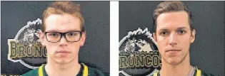  ?? SUBMITTED PHOTOS ?? Humboldt Broncos goaltender Parker Tobin (left) and teammate Xavier Labelle are shown in undated team photos. After it was initially thought Labelle had been killed and Tobin injured in the horrific bus crash last Friday in Saskatchew­an, it turns out...