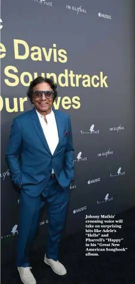  ?? Phillip Faraone / Getty Images for Apple Music ?? Johnny Mathis’ crooning voice will take on surprising hits like Adele’s “Hello” and Pharrell’s “Happy” in his “Great New American Songbook” album.