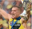  ?? GETTY IMAGES ?? Dustin Martin celebrates the Tigers’ win yesterday.