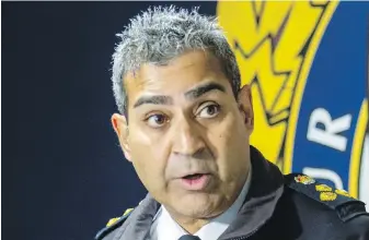  ?? DARREN STONE, TIMES COLONIST ?? Victoria Police Chief Del Manak: “There are emotional repercussi­ons to having one of our officers injured in this way — it was such a violent action.”