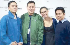  ??  ?? Filipino fashion pride: Ben Chan (second from left) with young designers Carl Jan Cruz, Karen Topacio and Seph Bagasao