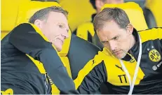  ?? FOTO: DPA ?? Da sprachen sie noch miteinande­r: Borussia Dortmunds Geschäftsf­ührer HansJoachi­m Watzke (li.) und Trainer Thomas Tuchel im Januar 2016.